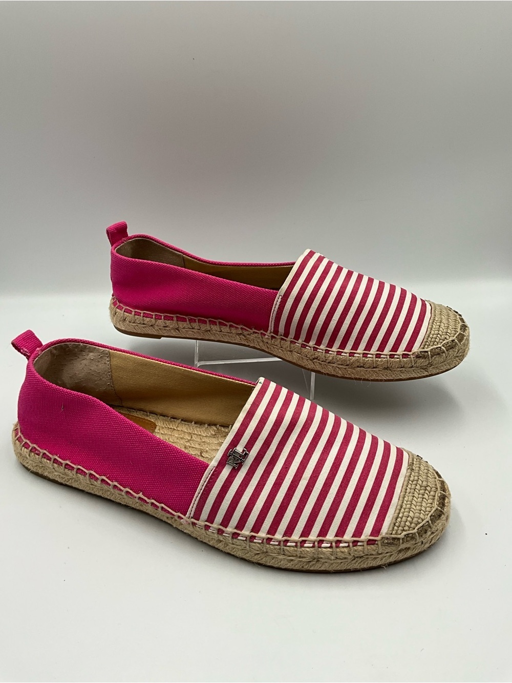 Ralph Lauren Slip-On Size 8.5 Pink and White Striped Espadrille Slip-On